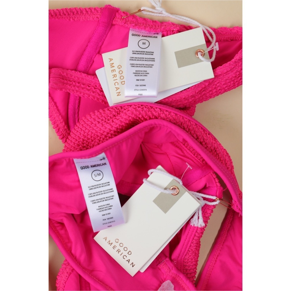 Sz S/M Good American Always Fits Demi Bikini Top & Classic Bottom In Pink Glow - Picture 5 of 7
